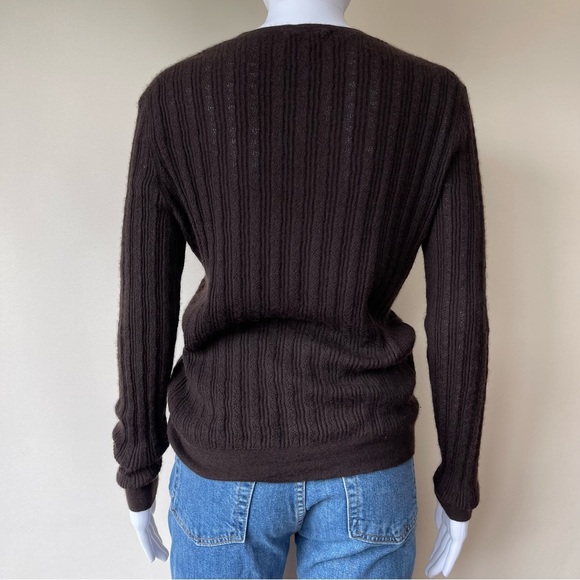 MANRICO CASHMERE SILK CREW NECK SWEATER BUTTON BROWN CABLE KNIT - Picture 10 of 15